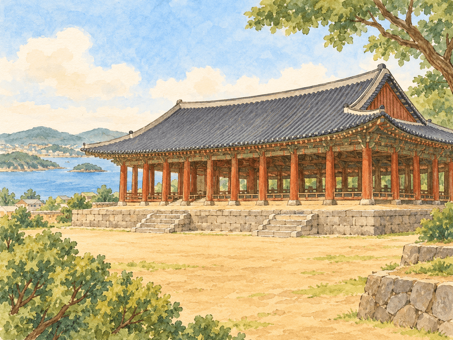 여수 진남관 - 장소 설명을 바탕으로 한 삽화