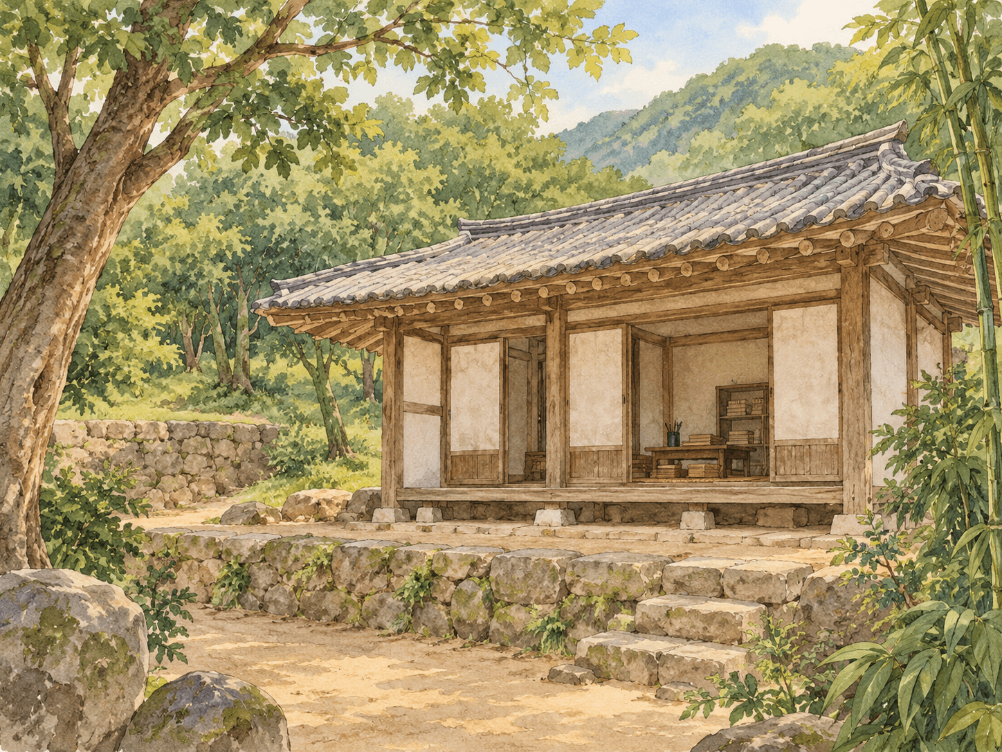 다산초당 - 장소 설명을 바탕으로 한 삽화
