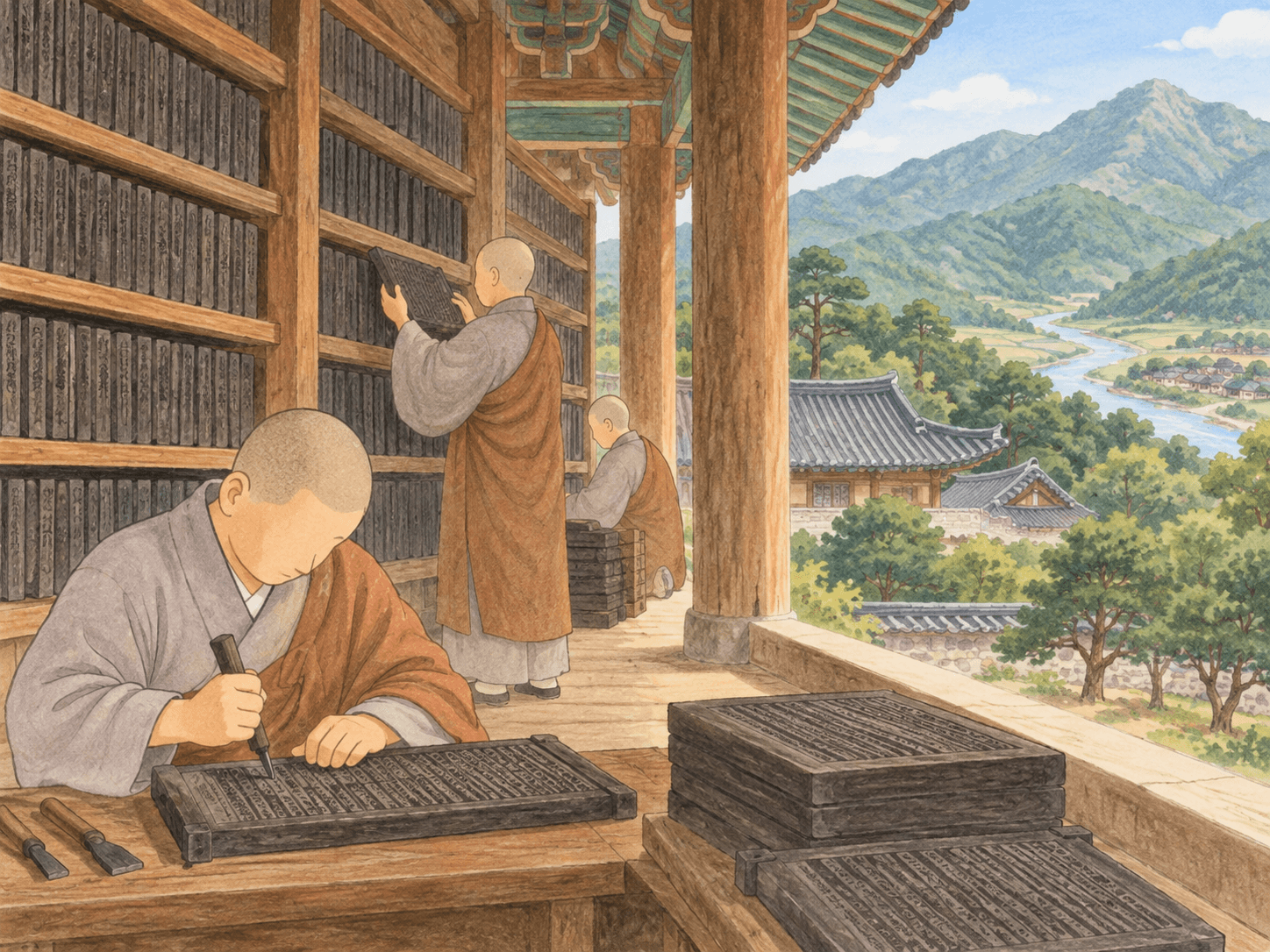 나무판에 새긴 팔만대장경 - 이야기를 바탕으로 한 삽화