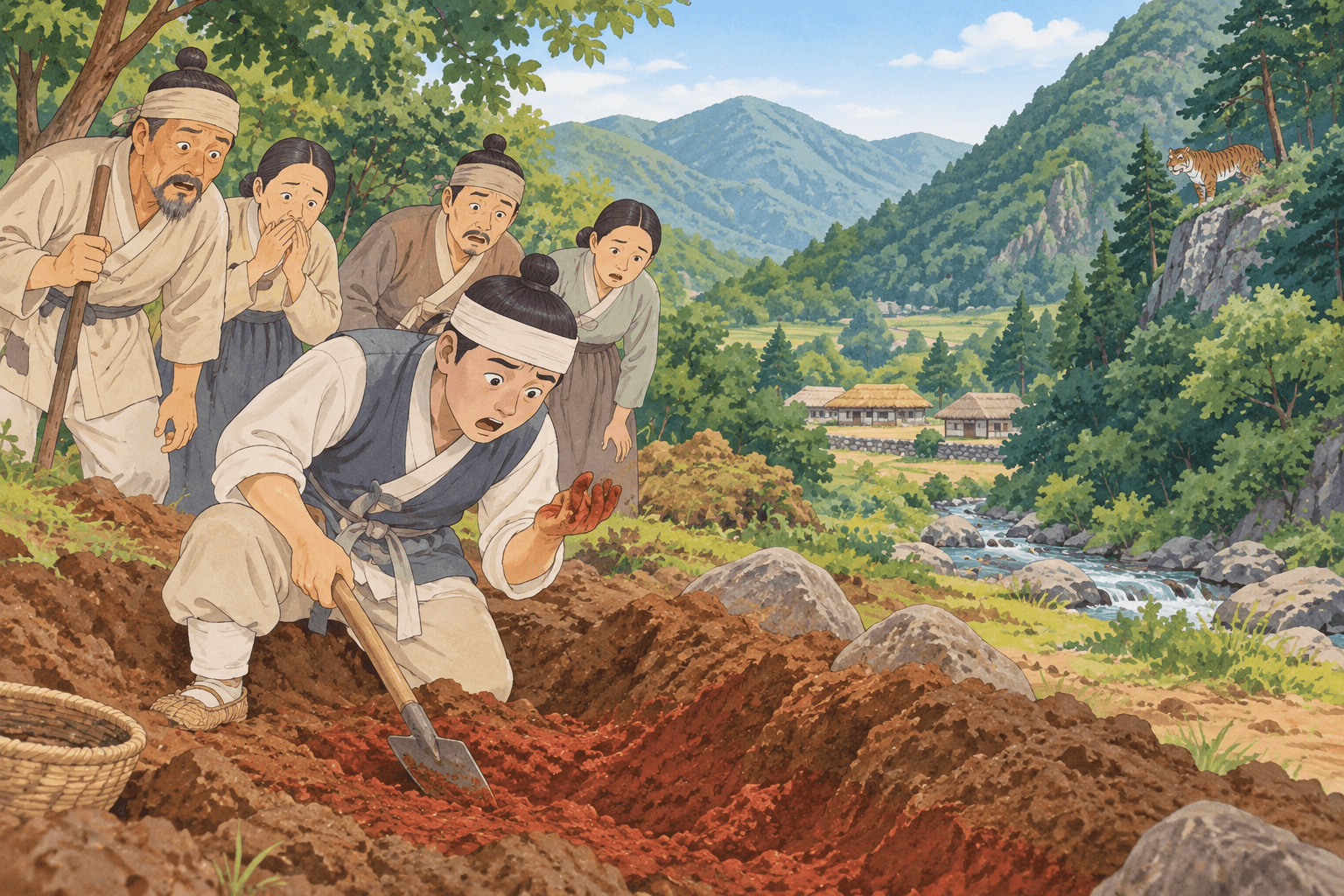 땅에서 피가 나왔다는 골짜기, 비낏골 - 이야기를 바탕으로 한 삽화