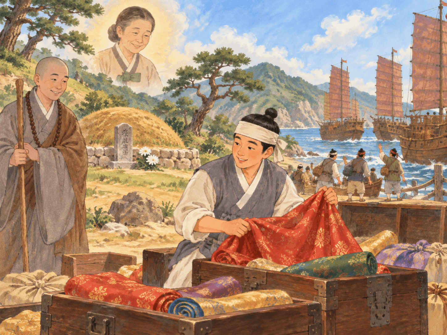 효심 깊은 총각에게 찾아온 복 - 이야기를 바탕으로 한 삽화