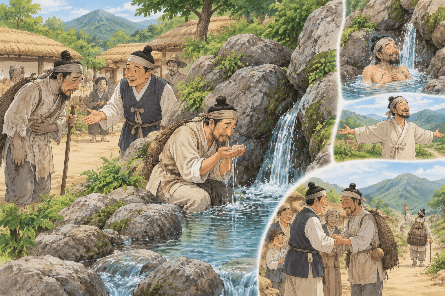 몸이 나았다는 신비한 물, 약산골짜기 - 이야기를 바탕으로 한 삽화