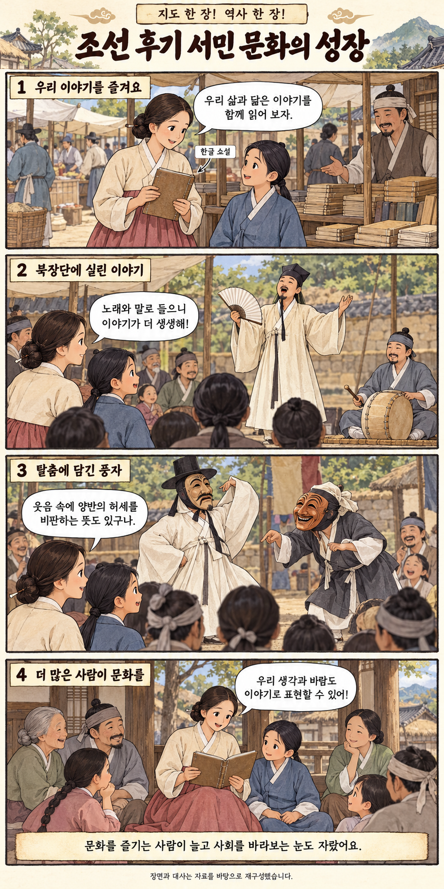 조선 후기 서민 문화의 성장 4컷 학습만화